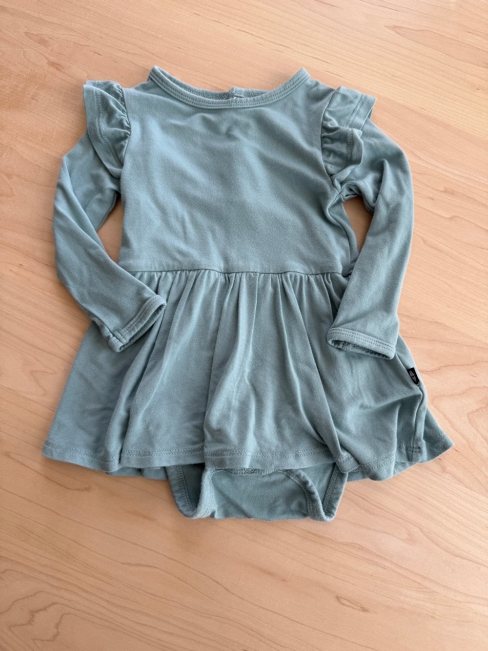 Kyte BABY Long Sleeve Twirl Bodysuit Dress in Glacier Size 6-12m